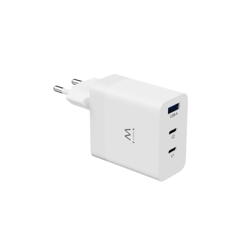 Chargeur USB Ewent EW1323 - 3 ports - Puissance maximale 65 W - 1 port USB A et 2 ports USB C - Blanc