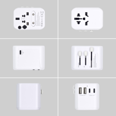 Adaptateur de voyage universel Ewent - Connexions pour l'Europe (Schuko), les États-Unis, le Royaume-Uni et l'Australie - 2xUSB-