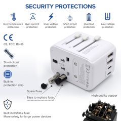 Adaptateur de voyage universel Ewent - Connexions pour l'Europe (Schuko), les États-Unis, le Royaume-Uni et l'Australie - 2xUSB-