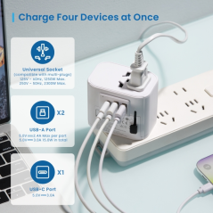 Adaptateur de voyage universel Ewent - Connexions pour l'Europe (Schuko), les États-Unis, le Royaume-Uni, l'Australie et la Chin