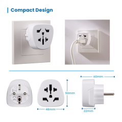 Adaptateur de voyage universel Ewent EW1480 (États-Unis, Royaume-Uni, Australie et Europe) vers Schuko (blanc)