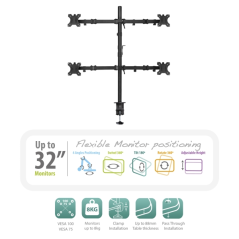 Support de table Ewent EW1514 avec bras articulé pour 4 moniteurs de 10" à 32" - Rotatif - Gestion des câbles - Poids maximum 8