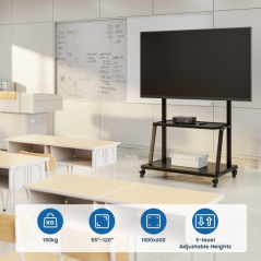 Support TV Ewent pour téléviseurs jusqu'à 120" - Plateau auxiliaire - Hauteur réglable - VESA maximum 1000 x 600 - Poids maximum