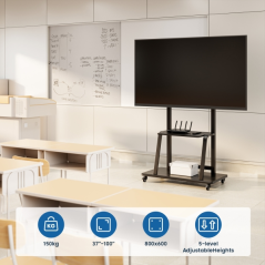 Support TV Ewent pour téléviseurs jusqu'à 100" - Plateau auxiliaire - Hauteur réglable - VESA maximum 800 x 600 - Poids maximum