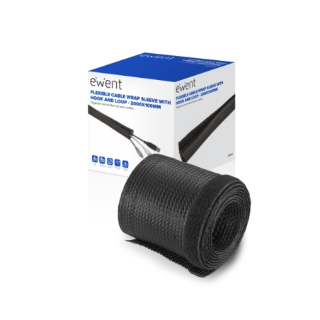 Gaine de rangement pour câbles en polyester Ewent - Fermeture Velcro - 2 m - 100 mm - Noir