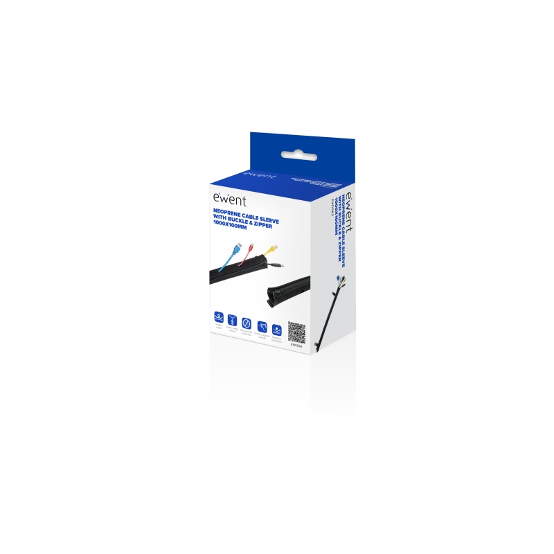 Gaine de gestion de câbles en néoprène Ewent - Fermeture à glissière et boucle - Protection contre l'humidité - 1 m - 100 mm - N