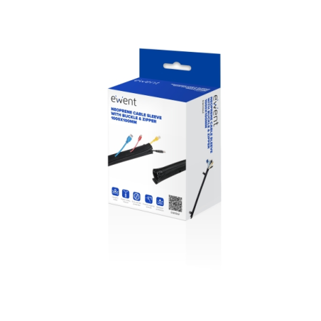 Gaine de gestion de câbles en néoprène Ewent - Fermeture à glissière et boucle - Protection contre l'humidité - 1 m - 100 mm - N