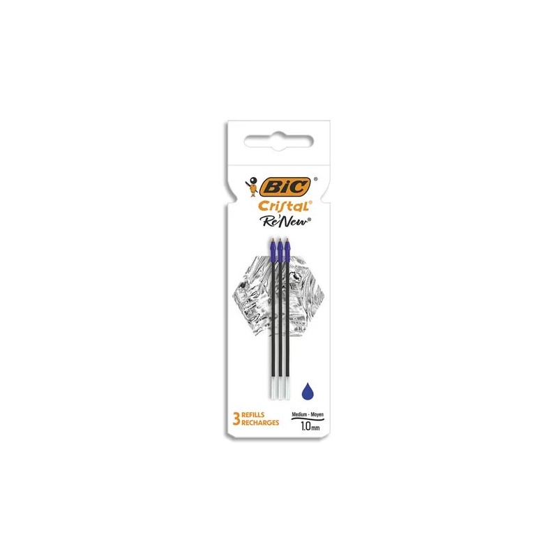 Recharges stylo Bic Cristal Re'new bleu lot de 3