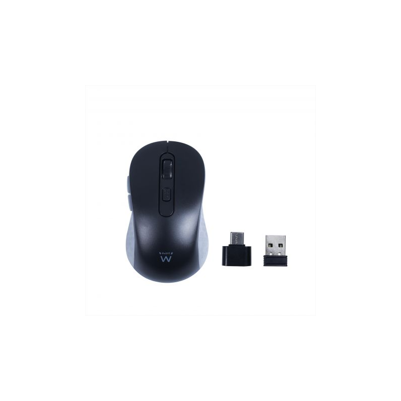 Souris USB sans fil Ewent EW3204 1600 dpi - 6 boutons - Récepteur USB-A et USB-C - Utilisation ambidextre - Noir/Gris