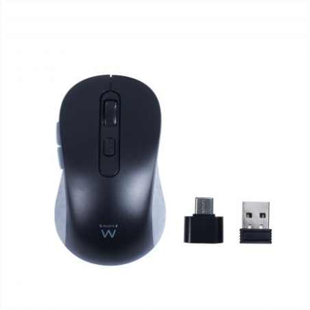 Souris USB sans fil Ewent EW3204 1600 dpi - 6 boutons - Récepteur USB-A et USB-C - Utilisation ambidextre - Noir/Gris