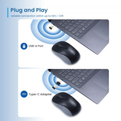 Souris USB sans fil Ewent EW3204 1600 dpi - 6 boutons - Récepteur USB-A et USB-C - Utilisation ambidextre - Noir/Gris