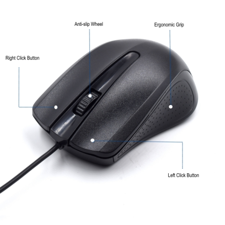 Souris filaire Ewent - 1000 dpi - Longueur du câble 1,20 m - Noir