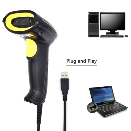 Lecteur de codes-barres laser 1D Ewent EW3400 - Connecteur USB - 150 numérisations par seconde - Base mains libres - Noir