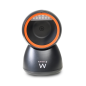 Lecteur de codes-barres de bureau Ewent - QR 1D 2D - Mains libres - Résistant aux chutes - Plug and Play - Noir/Orange