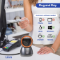 Lecteur de codes-barres de bureau Ewent - QR 1D 2D - Mains libres - Résistant aux chutes - Plug and Play - Noir/Orange