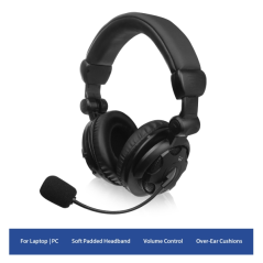 Casque stéréo supra-auriculaire Ewent - Microphone intégré - Contrôle du volume - Câble de 1,85 m - Noir