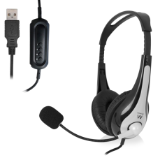 Casque stéréo USB Ewent - Microphone intégré - Câble tressé en nylon de 2 m - Noir/Gris