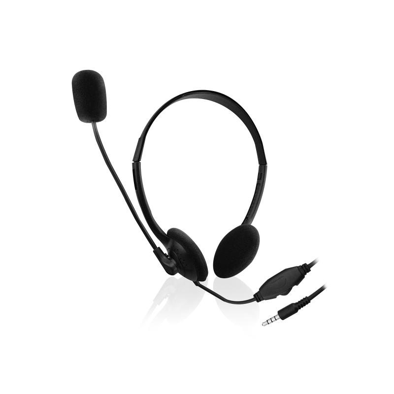 Casque de chat Ewent avec microphone et contrôle du volume - Câble de 2 m, 1 prise jack 3,5 mm 4 broches - Noir