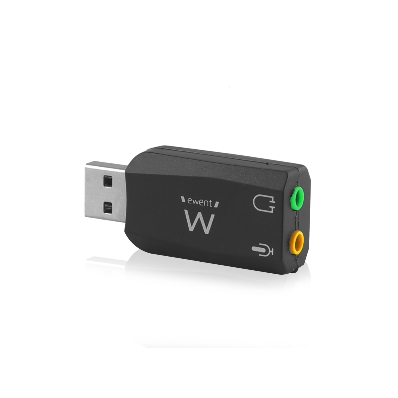Adaptateur audio USB Ewent EW3751 - 2 connecteurs 3,5 mm pour microphone et haut-parleurs - Son 5.1 - Noir