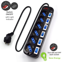 Multiprise de sécurité Ewent 6 prises - 6 prises Schuko 16 A - Protection contre les surtensions - Interrupteur marche/arrêt gén