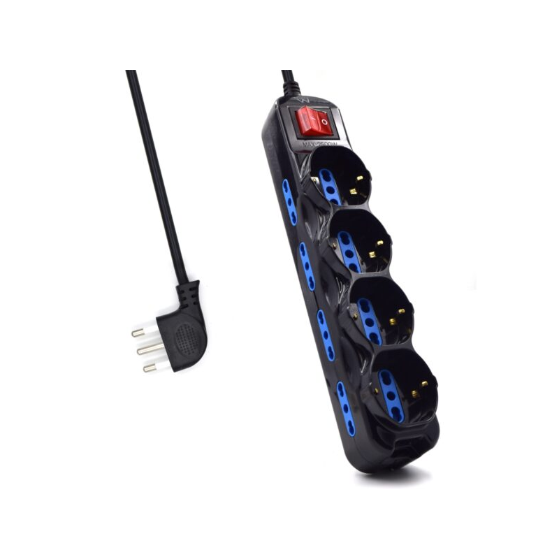 Multiprise Ewent 12 prises - 8 prises L + 4 prises L/F (Schuko) - Interrupteur marche/arrêt - Protection enfant - Fiche italienn