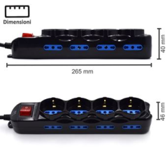 Multiprise Ewent 12 prises - 8 prises L + 4 prises L/F (Schuko) - Interrupteur marche/arrêt - Protection enfant - Fiche italienn