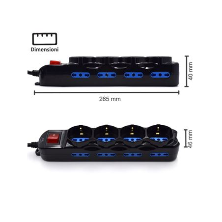 Multiprise Ewent 12 prises - 8 prises L + 4 prises L/F (Schuko) - Interrupteur marche/arrêt - Protection enfant - Fiche italienn