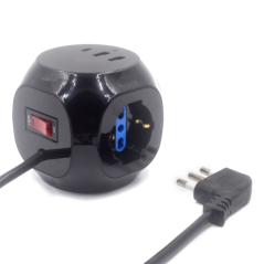 Multiprise Ewent Cube avec 6 prises de bureau - 3 prises Schuko - 2 ports USB-A - 1 port USB-C - Fiche italienne coudée plate -