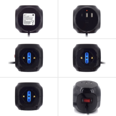 Multiprise Ewent Cube avec 6 prises de bureau - 3 prises Schuko - 2 ports USB-A - 1 port USB-C - Fiche italienne coudée plate -