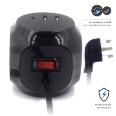 Multiprise Ewent Cube avec 6 prises de bureau - 3 prises Schuko - 2 ports USB-A - 1 port USB-C - Fiche italienne coudée plate -