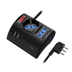 Multiprise Ewent avec 6 prises de bureau - 2 prises L + 1 prise L/F (Schuko) - 2 ports USB-A - 1 port USB-C - Fiche italienne co