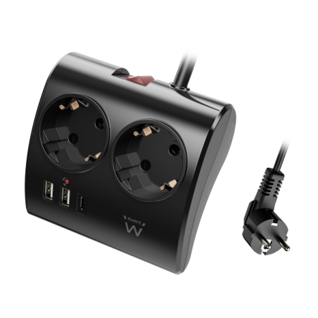 Multiprise de table 5 prises Ewent - 2 prises Schuko 16 A - 2 prises USB-A - 1 prise USB-C - Interrupteur marche/arrêt - Câble d