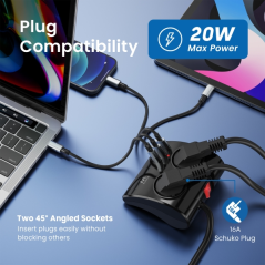 Multiprise de table 5 prises Ewent - 2 prises Schuko 16 A - 2 prises USB-A - 1 prise USB-C - Interrupteur marche/arrêt - Câble d