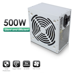 Alimentation Ewent 500 W - Ventilateur 12 cm - ATX V2.31 - Protections électriques - 3 ports Molex - 3 ports SATA - 1 lecteur de