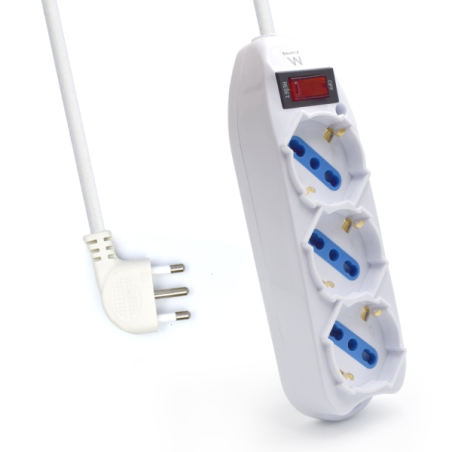 Multiprise Ewent avec 3 prises Schuko 10/16 A - Interrupteur marche/arrêt - Fiche italienne coudée plate - Câble de 1,5 m - Blan