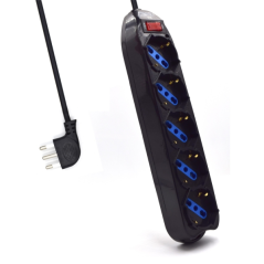 Multiprise Ewent avec 5 prises Schuko 10/16 A - Interrupteur marche/arrêt - Fiche italienne coudée plate - Câble de 1,5 m - Noir