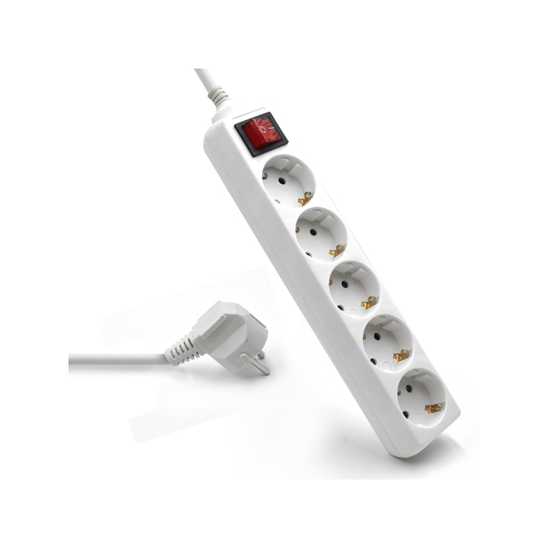 Multiprise Ewent - 5 prises - Version Schuko - 16 A avec interrupteur marche/arrêt - Blanc