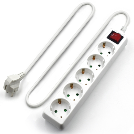 Multiprise Ewent - 5 prises - Version Schuko - 16 A avec interrupteur marche/arrêt - Blanc