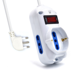 Multiprise 3 prises Ewent - 2 prises L + 1 prise L/F (Schuko) - Interrupteur marche/arrêt - Fiche italienne coudée plate - Câble