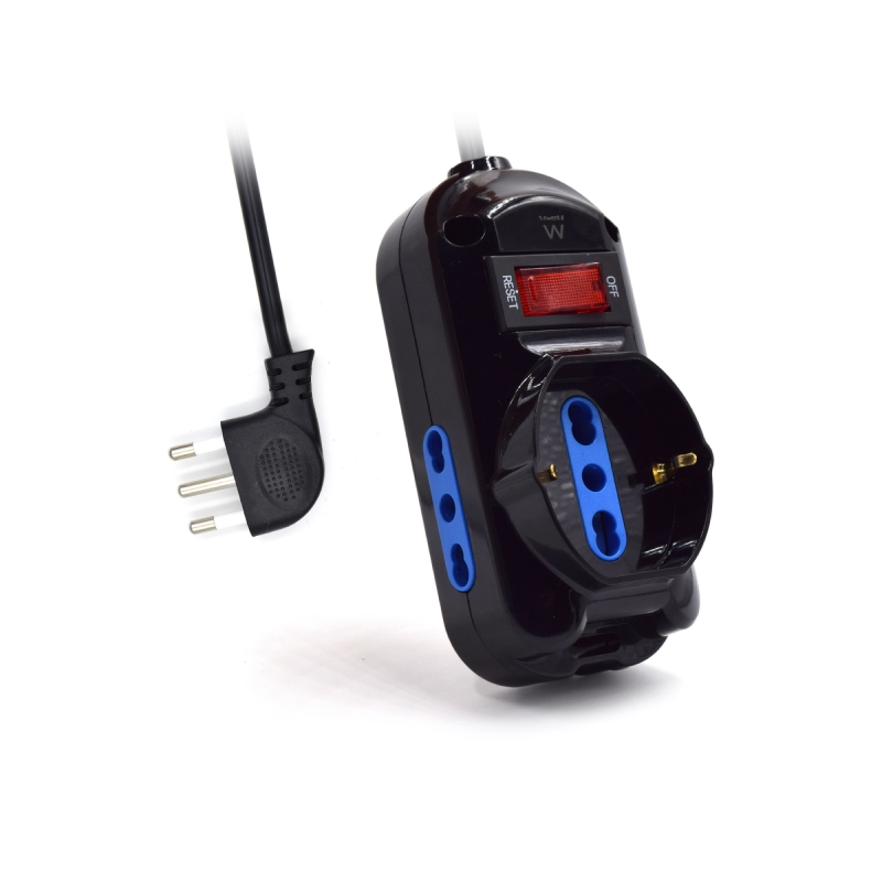 Multiprise 3 prises Ewent - 2 prises L + 1 prise L/F (Schuko) - Interrupteur marche/arrêt - Fiche italienne coudée plate - Câble