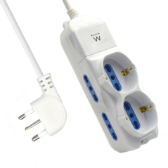 Multiprise 6 prises Ewent - 4 prises L + 2 prises L/F (Schuko) - Protection enfant - Fiche italienne coudée plate - Câble de 1,5