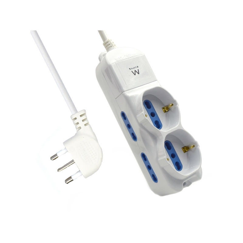 Multiprise 6 prises Ewent - 4 prises L + 2 prises L/F (Schuko) - Protection enfant - Fiche italienne coudée plate - Câble de 1,5