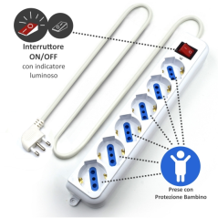 Multiprise Ewent avec 6 prises Schuko (type L/F) 10/16 A - Interrupteur marche/arrêt - Protection contre les surtensions - Fiche