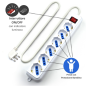 Multiprise Ewent avec 6 prises Schuko (type L/F) 10/16 A - Interrupteur marche/arrêt - Protection contre les surtensions - Fiche