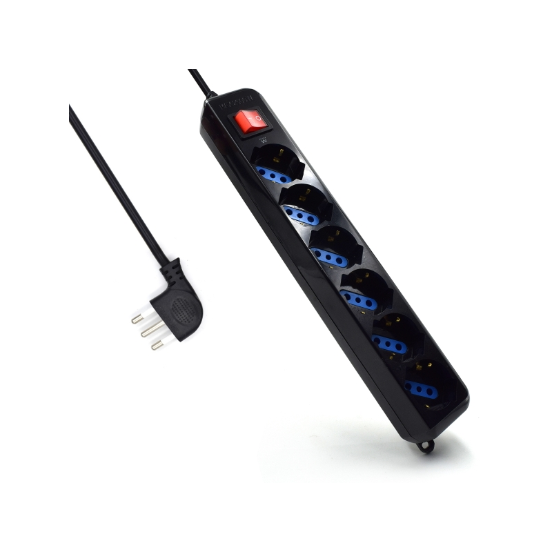 Multiprise Ewent avec 6 prises Schuko 10/16 A - Interrupteur marche/arrêt - Protection contre les surtensions - Protection enfan