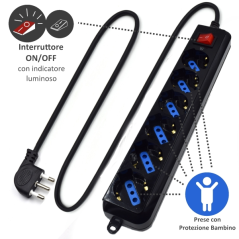 Multiprise Ewent avec 6 prises Schuko 10/16 A - Interrupteur marche/arrêt - Protection contre les surtensions - Protection enfan