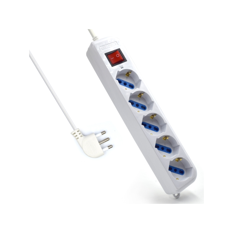 Multiprise Ewent avec 6 prises Schuko 10/16 A - Interrupteur marche/arrêt - Protection contre les surtensions - Protection enfan