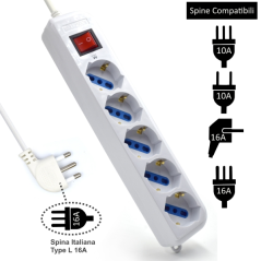 Multiprise Ewent avec 6 prises Schuko 10/16 A - Interrupteur marche/arrêt - Protection contre les surtensions - Protection enfan
