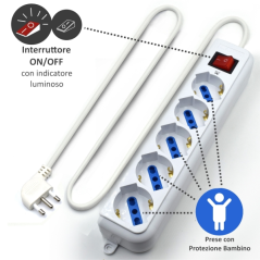 Multiprise Ewent avec 6 prises Schuko 10/16 A - Interrupteur marche/arrêt - Protection contre les surtensions - Protection enfan