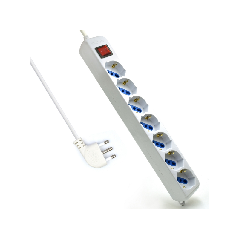 Multiprise Ewent avec 6 prises Schuko 10/16 A - Interrupteur marche/arrêt - Protection contre les surtensions - Protection enfan